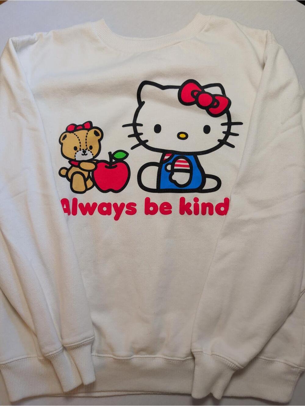 Hello Kitty White Sweatshirt with Always Be Kind Print, Size L